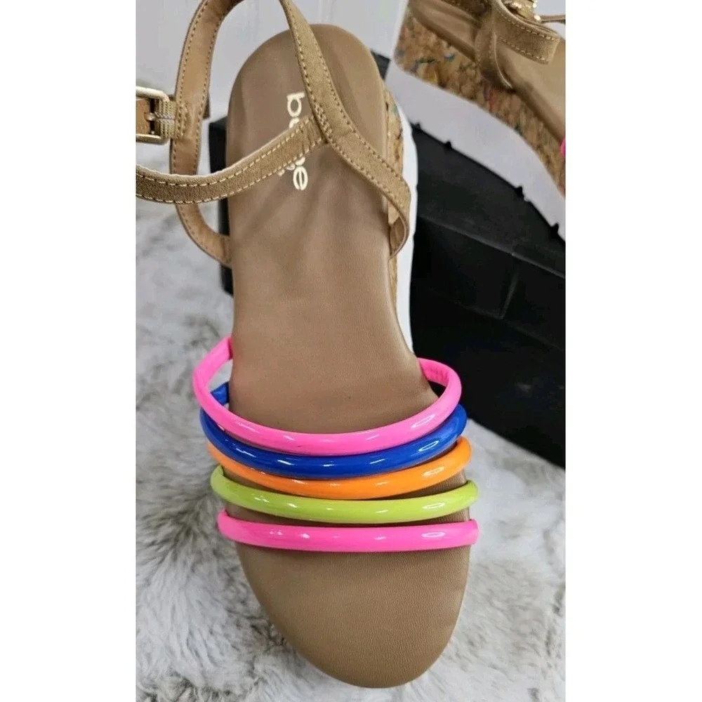Bebe Girls size 3.5 Rainbow Multi Color Sandals Buckles On Side New BOX MSRP $52